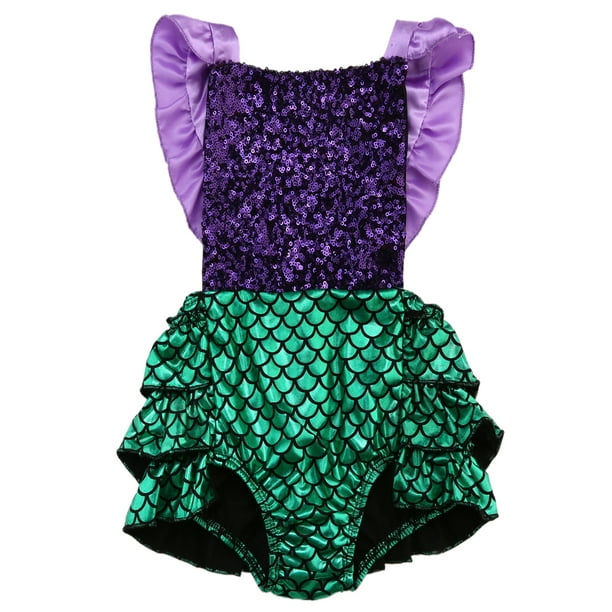 iEFiEL Baby Girls Sequins Mermaid Bodysuit Romper Summer Sunsuit Bathing Suit Outfits with Tulle Skirt 
